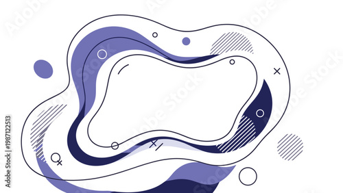 Dynamic and visually appealing abstract liquid shape in shades of purple and blue, accented with geometric lines and elements, perfect for modern backgrounds.