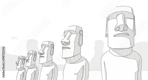 Moai statues in a row on Easter Island