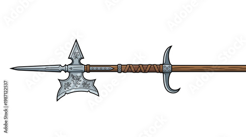 Historical Medieval Polearm Weapon Illustration.