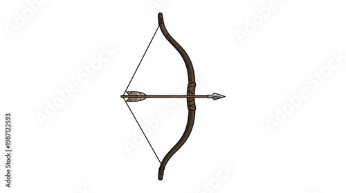 A traditional wooden recurve bow with an arrow nocked and ready for action.