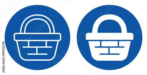 Simple Shopping Basket Icon Design in Blue Circle for Ecommerce Use
