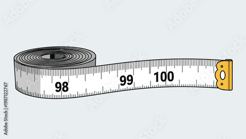 Detailed illustration of a white measuring tape, clearly displaying the numbers 98, 99, and 100, symbolizing precision and accurate measurement.