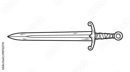 Vintage Hand Drawn Medieval Sword Sketch.