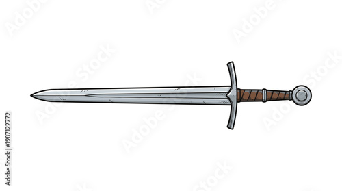 Illustration of a Medieval Knight Sword Isolated on White.