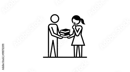 Person Giving Books to Another Person Asking For Silence