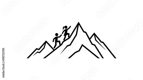 Teamwork And Support Mountain Climbers Reaching Summit