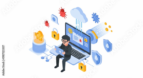 Cybersecurity hacker protecting data from digital threats and viruses.