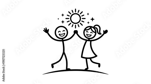 Happy Stick Figures Celebrating Friendship and Sunshine