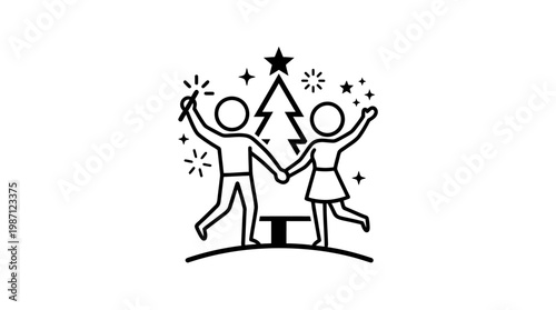 Joyful Couple Celebrating Christmas with Fireworks