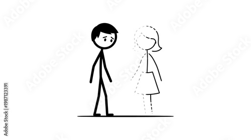 Sad Stick Figure Man Watching Woman Fade Away