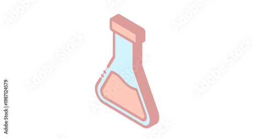 Isometric illustration of a laboratory flask with colored liquid, scientific concept