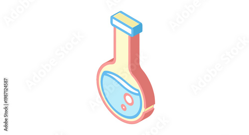 Isometric illustration of a laboratory flask with colored liquid, scientific concept