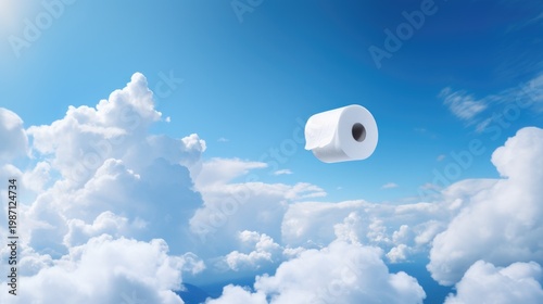 soft toilet paper roll fly in sky