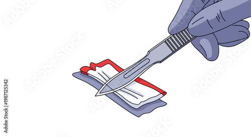Surgical Scalpel and Gauze Pad Vector Illustration - Medical Instrument Preparation for Procedure