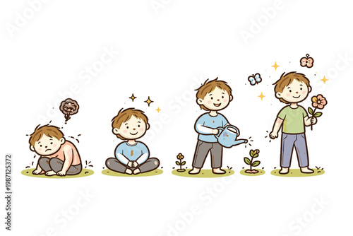 Generation recovering messy vector simple growth concept icon naive image minimal slowly