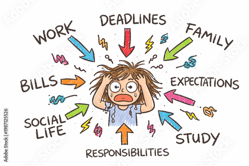 Messy generation concept expectations pointing vector simple style image overwhelmed inward icon