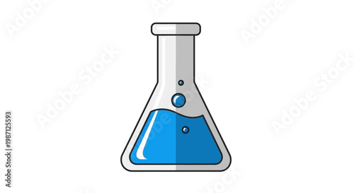 Illustration of a laboratory flask containing blue liquid and bubbles in science experiment