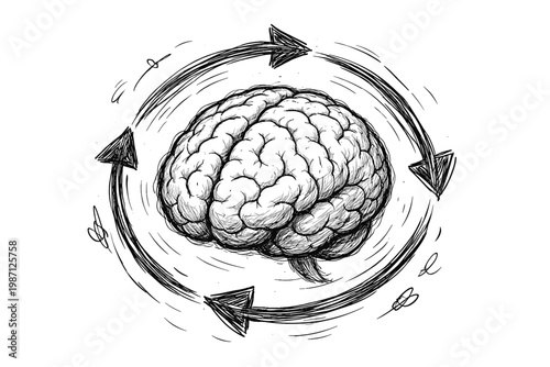 Repetitive thinking motion generation icon simple circular image vector brain imperfect sketch