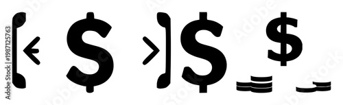 Currency exchange set with simple solid black icon on white background featuring exchange, finance, money symbol with lines and arrows and currency signs