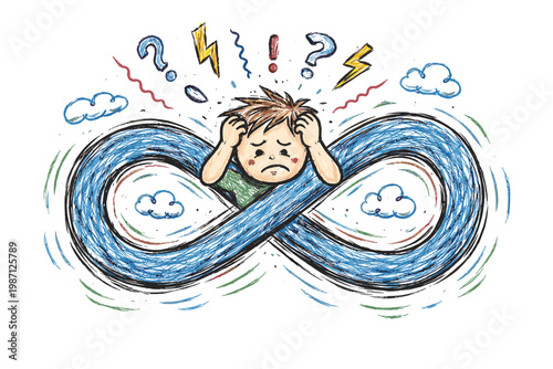 Infinite icon loop trapped simple vector style generation naive doodle image person