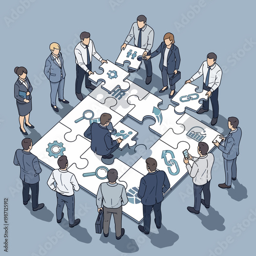 Business Team Collaborating to Solve a Puzzle for Strategic Planning