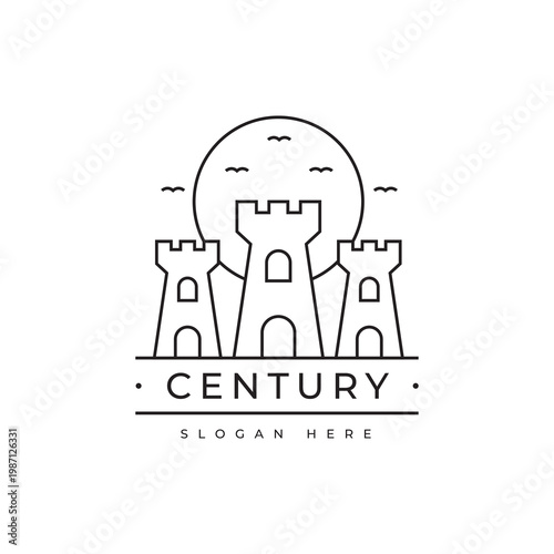 Castle building historical line logo design vector
