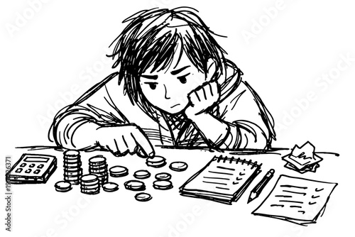 Imperfect doodle icon careful coin coins vector counting budgeting messy lines carefully