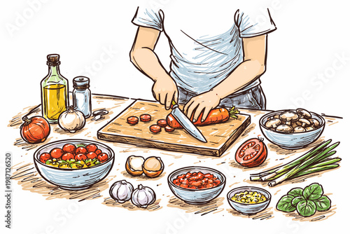 Image icon uneven lines ingredients prep doodle messy simple vector table generation