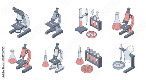 Isometric Scientific Lab Equipment Illustrations Showcasing Laboratory Instruments