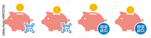 Piggy bank  qr code scan icon illustration
