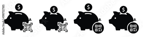 Piggy bank  qr code scan icon illustration