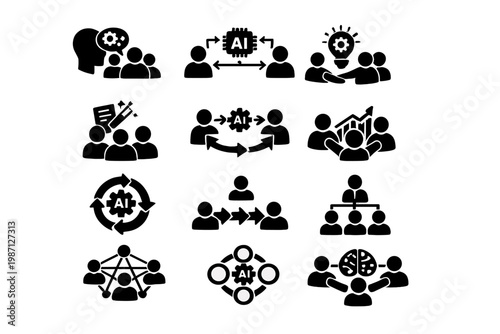 Fill collaboration vector simple image creation set symbol analytics interaction generation shared