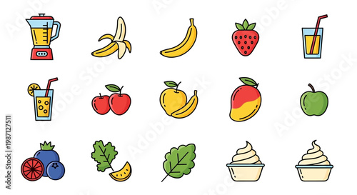 Healthy Smoothie Ingredients and Tools Vector Illustration in a Flat Design Style