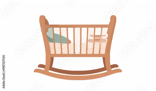 Photos Wooden baby cradle rocking bassinet with soft mattress and cozy blanket nursery