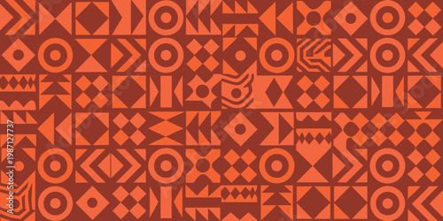 Abstract geometric pattern with repeating shapes in shades of orange