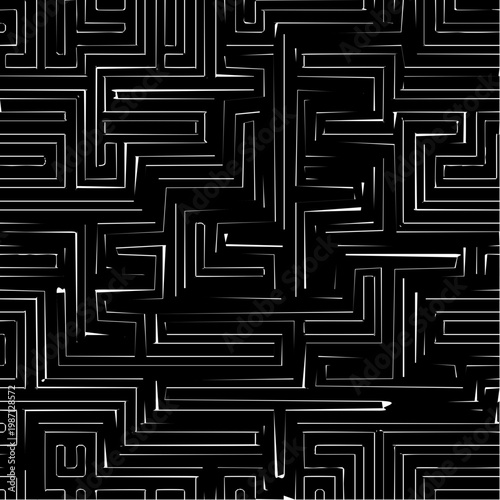 Black maze pattern white lines labyrinth puzzle abstract design complexity navigation