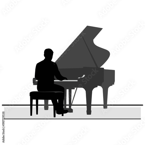 Musician Plays Melodic Performance at Piano on Stage Setting