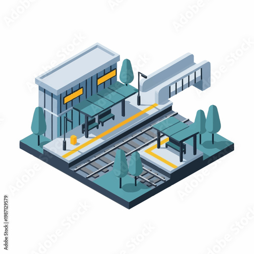Isometric illustration of modern outdoor seating area.