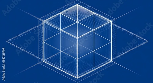 Design of architectural blueprints featuring a wireframe structure
