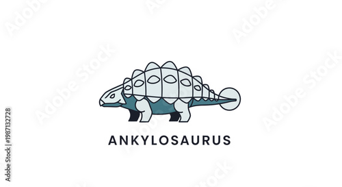Ankylosaurus dinosaur illustration in blue.