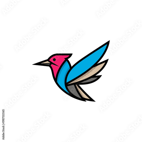 Abstract hummingbird logo, colorful bird icon, vector art