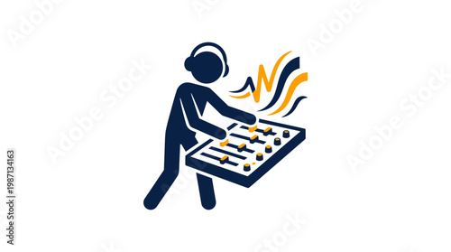 DJ With Headphones Mixing Music On Soundboard