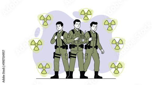 Military Soldiers Illustration Surrounded by Radioactive Radiation War