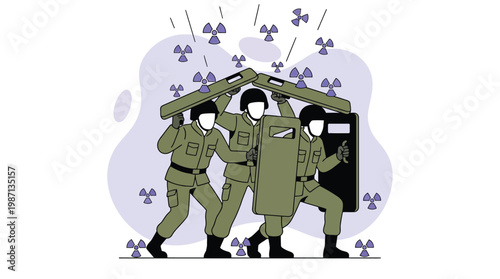 Soldiers Protecting Themselves with Tactical Shields from Radioactive