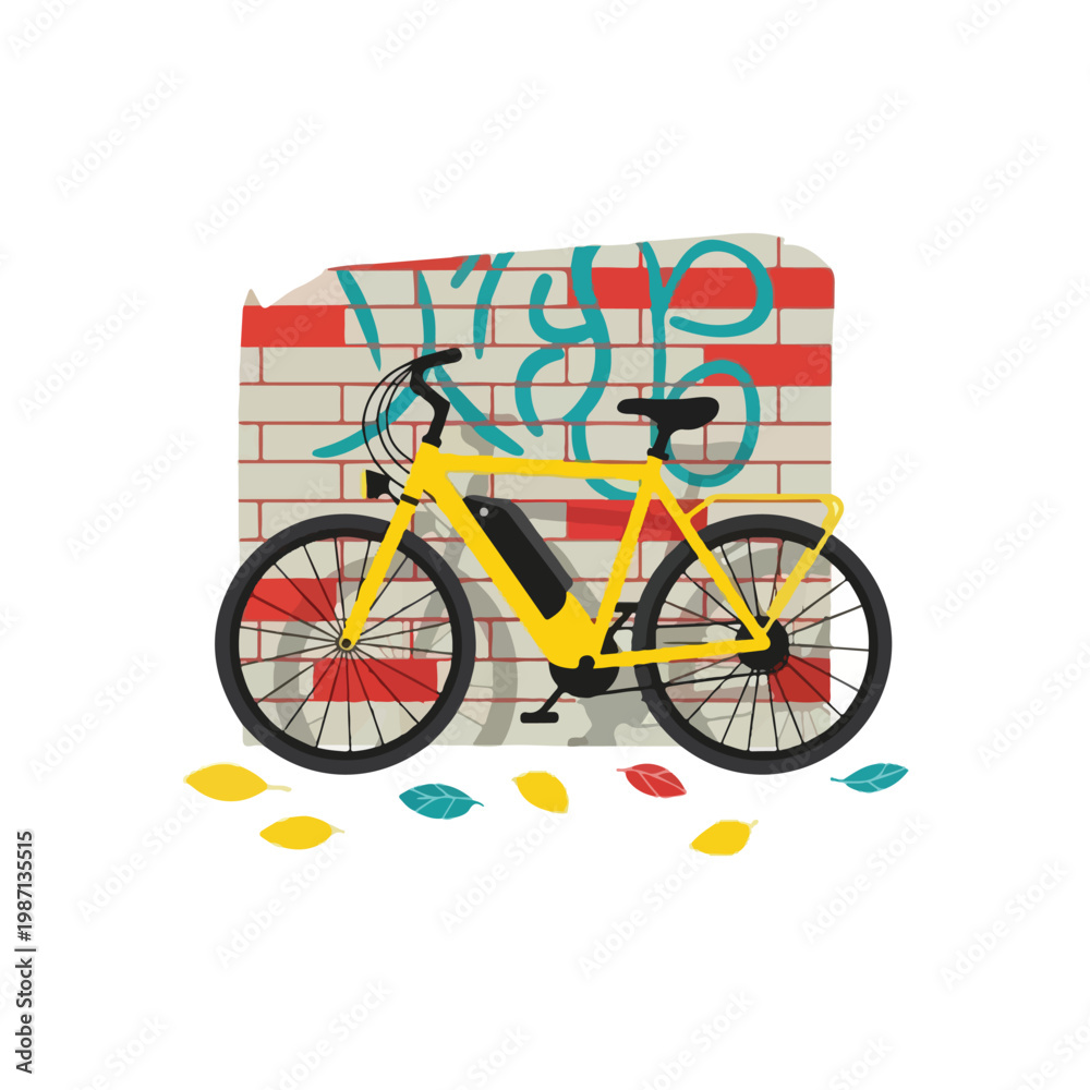 Fototapeta premium Bright Yellow Electric Bicycle Parked Outdoors.