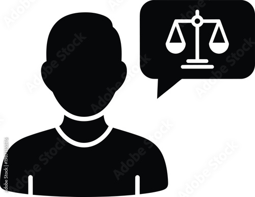 Legal advisor icon with person and scales of justice symbol