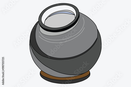 Minimalist ceramic vase vector illustration, modern round pottery jar with grey gradient, decorative clay vessel for interior design and home decor