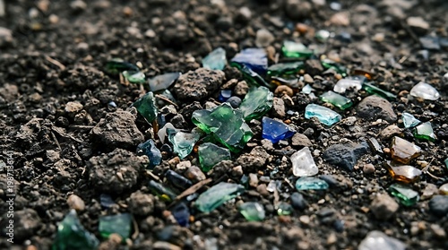 Broken Glass Pieces Mixed With Dark Gravel On Ground