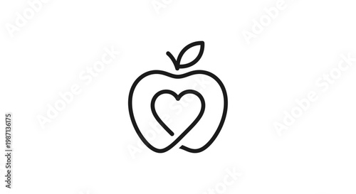 A simple line drawing of an apple with a heart.