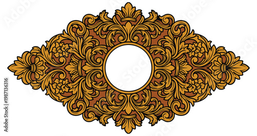 Elaborate Baroque Ornamental Design with Central Circular Space for Text or Image Vector Design Premium